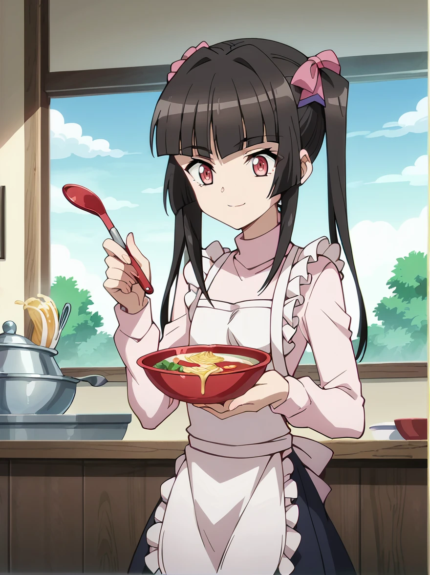 score_9, score_8_up, score_7_up, score_6_up, score_5_up, BREAK, source_anime, anime screencap, apron over turtleneck dress, pigtails, shirabe, happy, smile,, pigtails, ladle, holding ramen, FIS interior, dorm,<lora:G-ShirabeXL-Full-000014:0.9>
