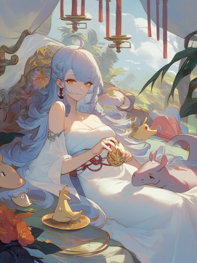 (Hippopotamus) and woman, girl and her pet, sitting on blanket, azur lane
score_8_up  <lora:Azura Lane Anniversary Art Collection B:1>