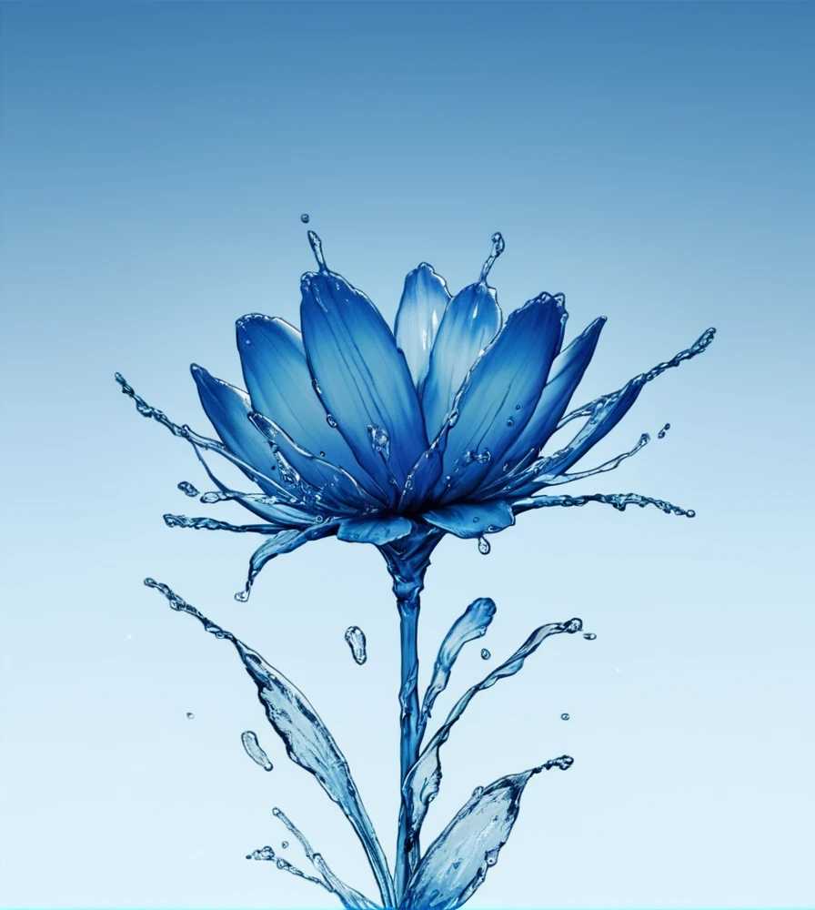 score_9, score_8_up, score_7_up, score_6_up, score_5_up, score_4_up,
 <lora:water:0.6>,
watermode, no humans, blue theme, water, gradient, gradient background, blue background, , simple background, , flower