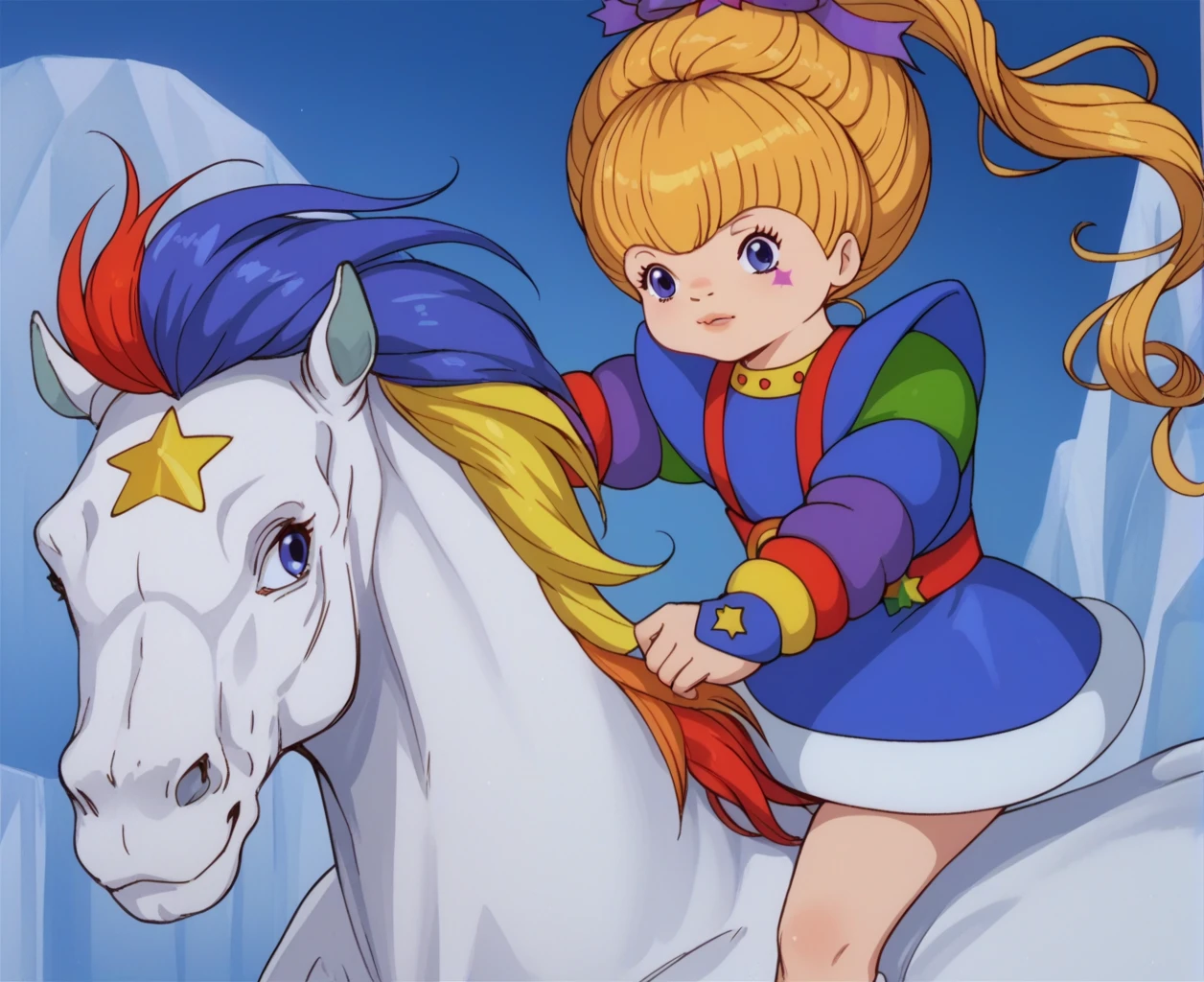 score_9, score_8_up, score_7_up, score_6_up, source_anime, highly detailed, BREAK, Rainbow Brite, starlight, Rainbow Brite riding starlight, side view,  <lora:Rainbow Brite 0.5:1>