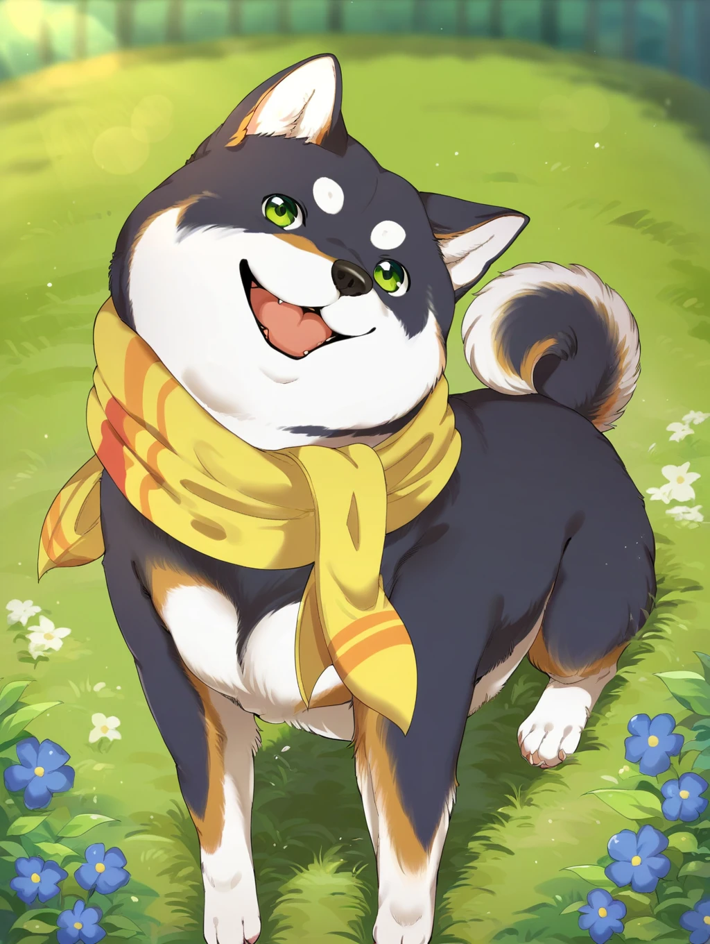score_9, score_8_up, score_7_up, ,anime style,rating_safe,,BREAK,
<lora:shiba_kuroi_nijisanji:1>,shibakuroi, dog, shiba inu, animal, yellow scarf, ,
grass,
from behind,
looking at viewer,