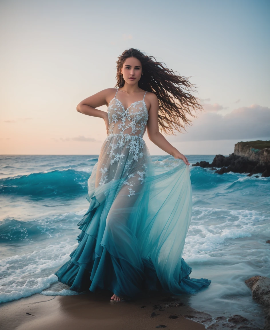 RAW photo, subject, 8k uhd, dslr, high quality, film grain, Fujifilm XT3, professional photo, (detailed skin:1.3), high quality, woman emerging out of the water, fantasy photography, woman disapperaring into water, myth of aphrodite, shore, shortly before sunrise, sky getting brighter, alone, (stepping out of the violent waters), (dress made out of the ocean:1.3), beautiful goddess,  <lora:Ivan_Aivazovsky:0.59> , painting by ivan aivazovsky, photo of the sea, ocean, cloud, scenery, translucent water, (solo focus, portrait:1.3), dark sea, high contrast, brown eyes, reflective, shades of blue, crashing waves, (white wavy hair:1.35),