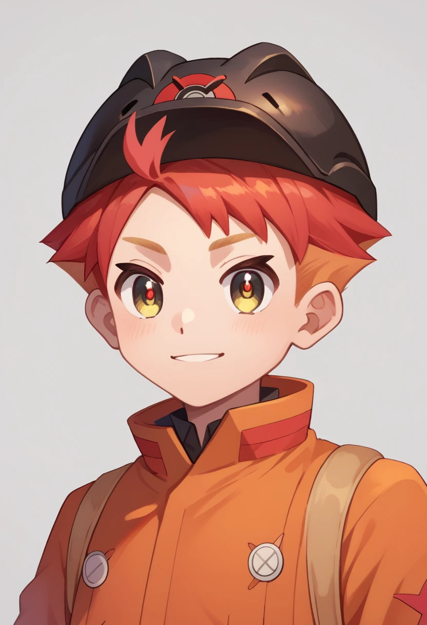 score_9, score_8_up, score_7_up, masterpiece, best quality, amazing quality, best aesthetic, ,absurdres,cute,crispin, multicolored hair, red hair, yellow eyes, red pupils,red gloves,black shirt, orange jacket, orange pants, brown footwear, black helmet<lora:EMS-374005-EMS:1.000000>, <lora:EMS-350938-EMS:0.800000>