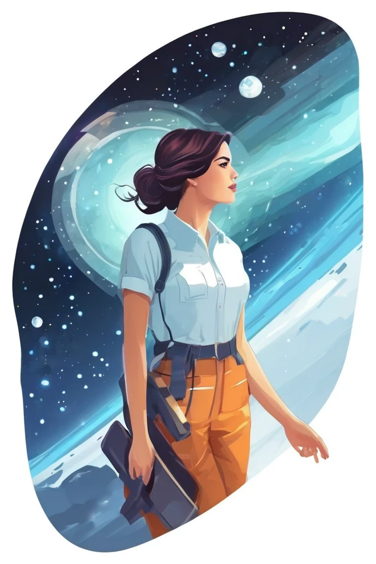 flvcil06 style <lora:style_06_cozy_palette_l0-x_flvcil06_style:1>, woman standing,
engineer, unadvised,
Deep space nebula and star clusters,
high quality, masterpiece, highres,