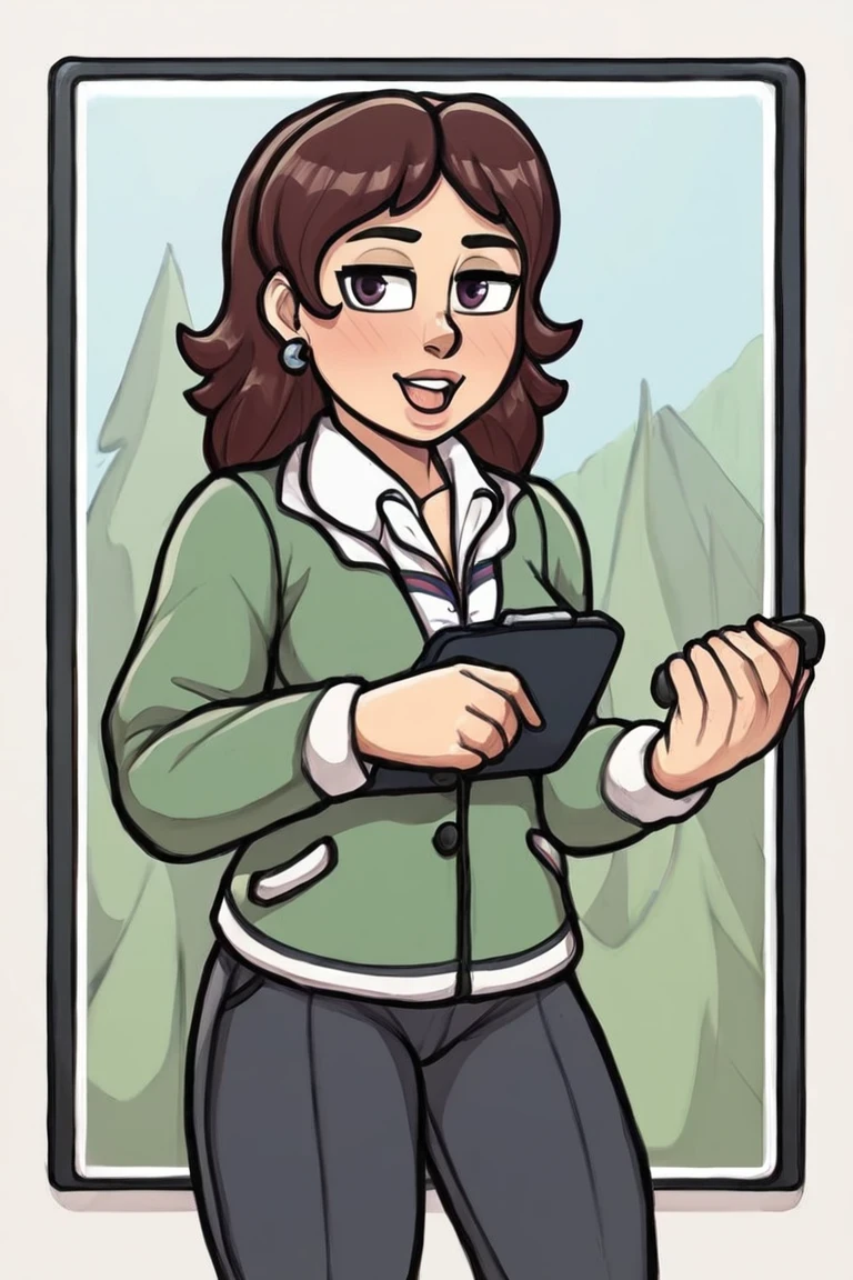 flvcil13 style <lora:style_13_cheerful_shade_l3-p_flvcil13_style:1>, woman  standing, 
politician, tiny,
Forest hiking trail and nature sounds, 
high quality, masterpiece, highres,