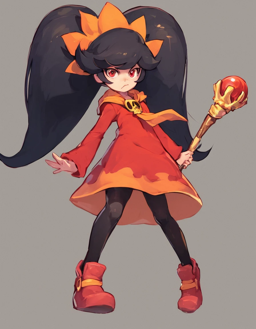 <lora:AshleyPonyXL:1> ashleywario, 1girl, twintails, red eyes, long hair, black hair, dress, orange hairband, red dress, big hair, skull, shoes, pantyhose, hairband, black pantyhose, staff, wand, orange neckerchief, ( zPDXL BREAK , score_9, score_8_up, score_7_up:1)