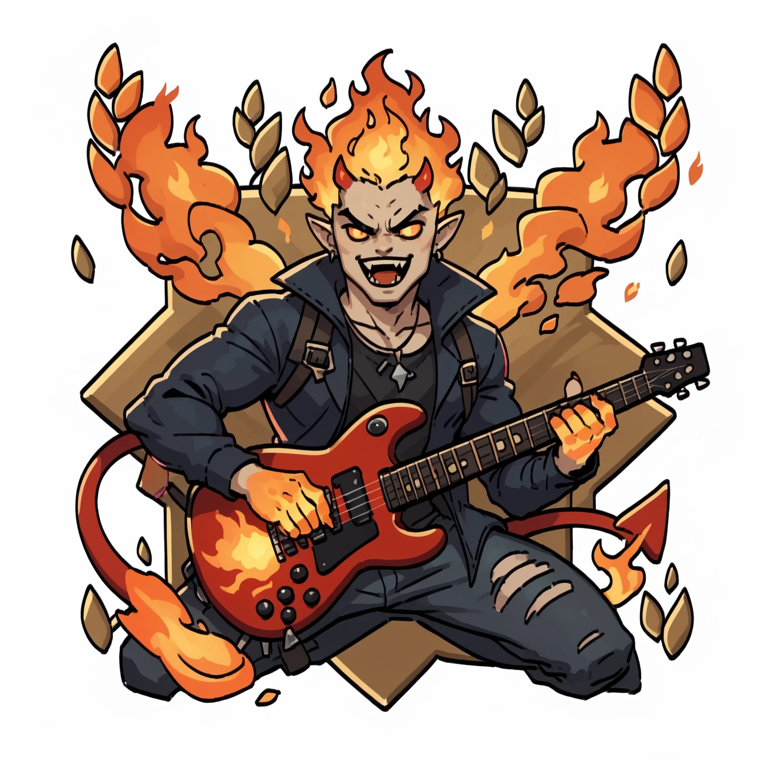 score_9, score_8_up, score_7_up, score_6_up, score_5_up, chibiIcon, <lora:hadesChibiIconsPony:1>, the devil playing an electric guitar, flaming hands