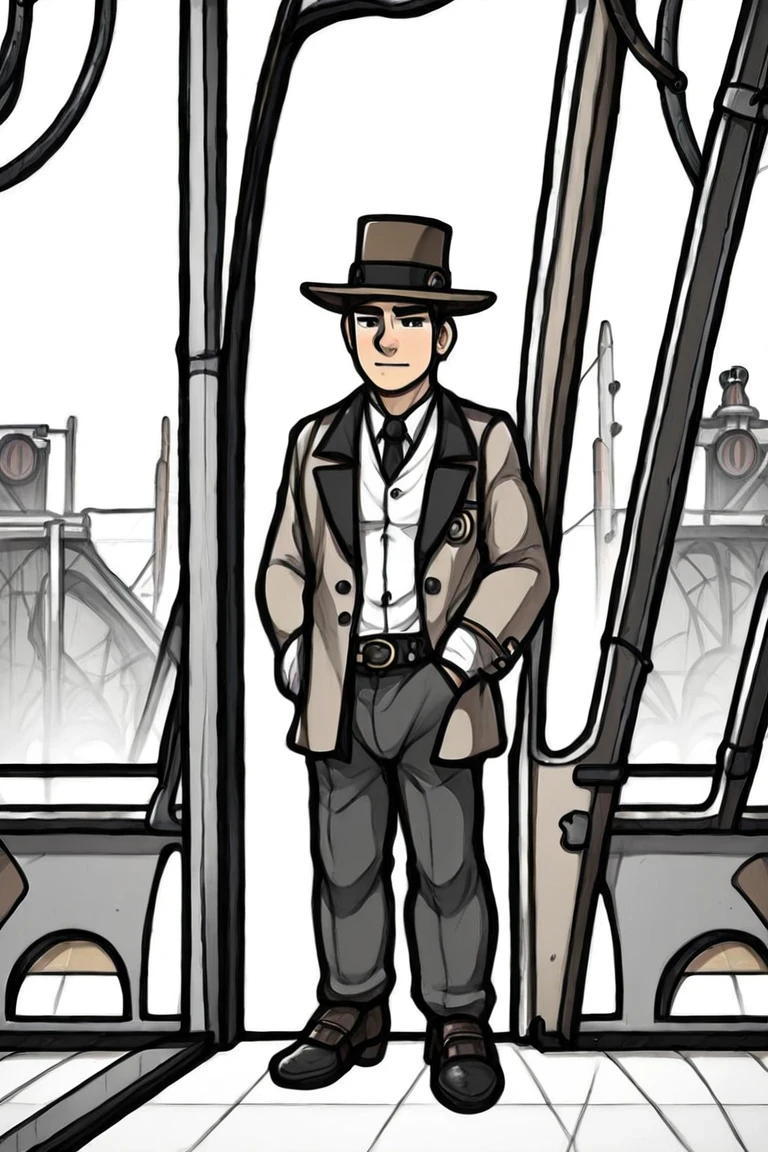 flvcil17 style <lora:style_17_vibrant_pulse_l3-p_flvcil17_style:1>, man standing,
train attendant, striped,
Steampunk city and airships and gears,
high quality, masterpiece, highres,