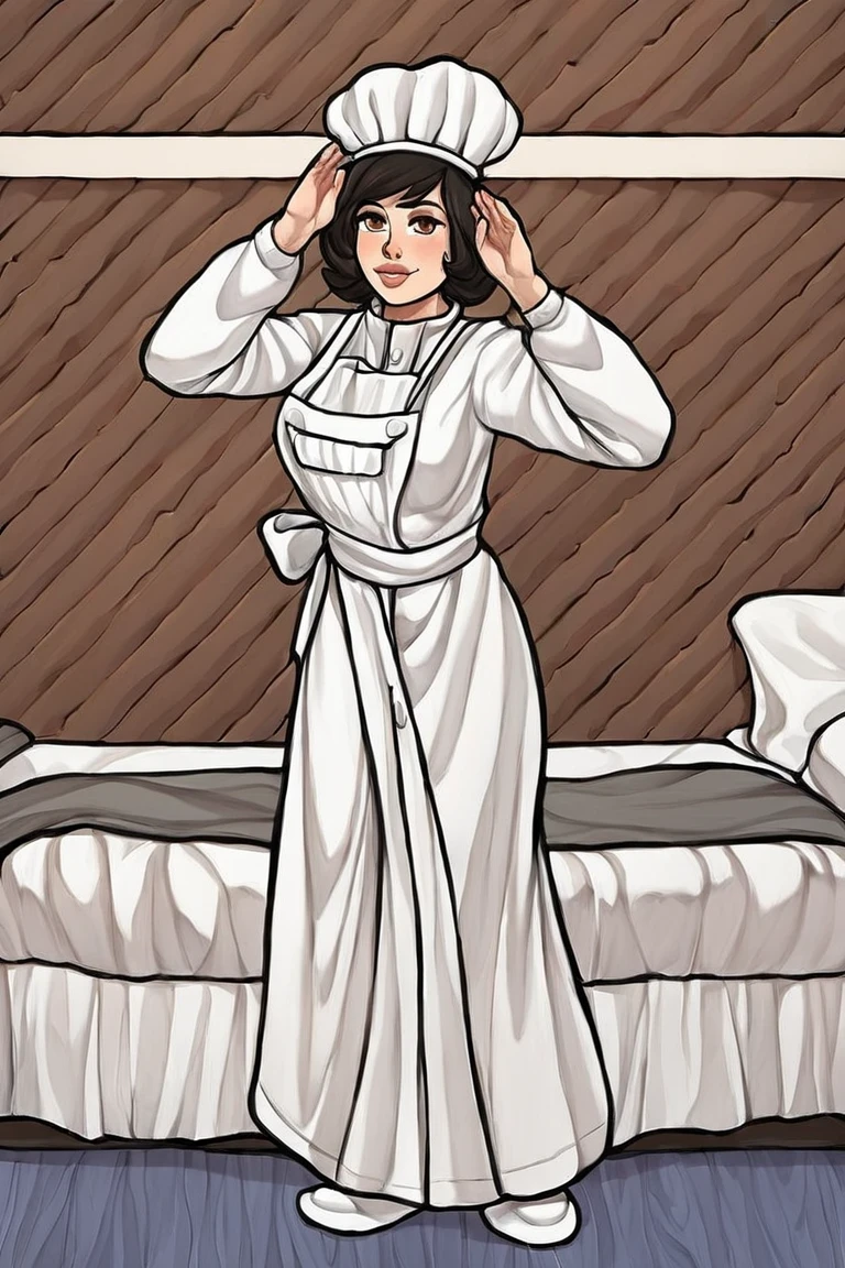 flvcil20 style <lora:style_20_pattern_heavy_l2-p_flvcil20_style:0.5>, woman standing,
chef, hyperdetailed,
Quaint bed and breakfast and sunrise,
high quality, masterpiece, highres,