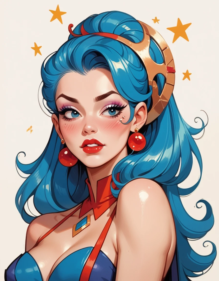 score_9, score_8_up, score_7_up, score_6_up, score_5_up, score_4_up, 1girl, long hair, blush, makeup, hud_shera_bk_styl, retro artstyle, <lora:shera-000007:1>,