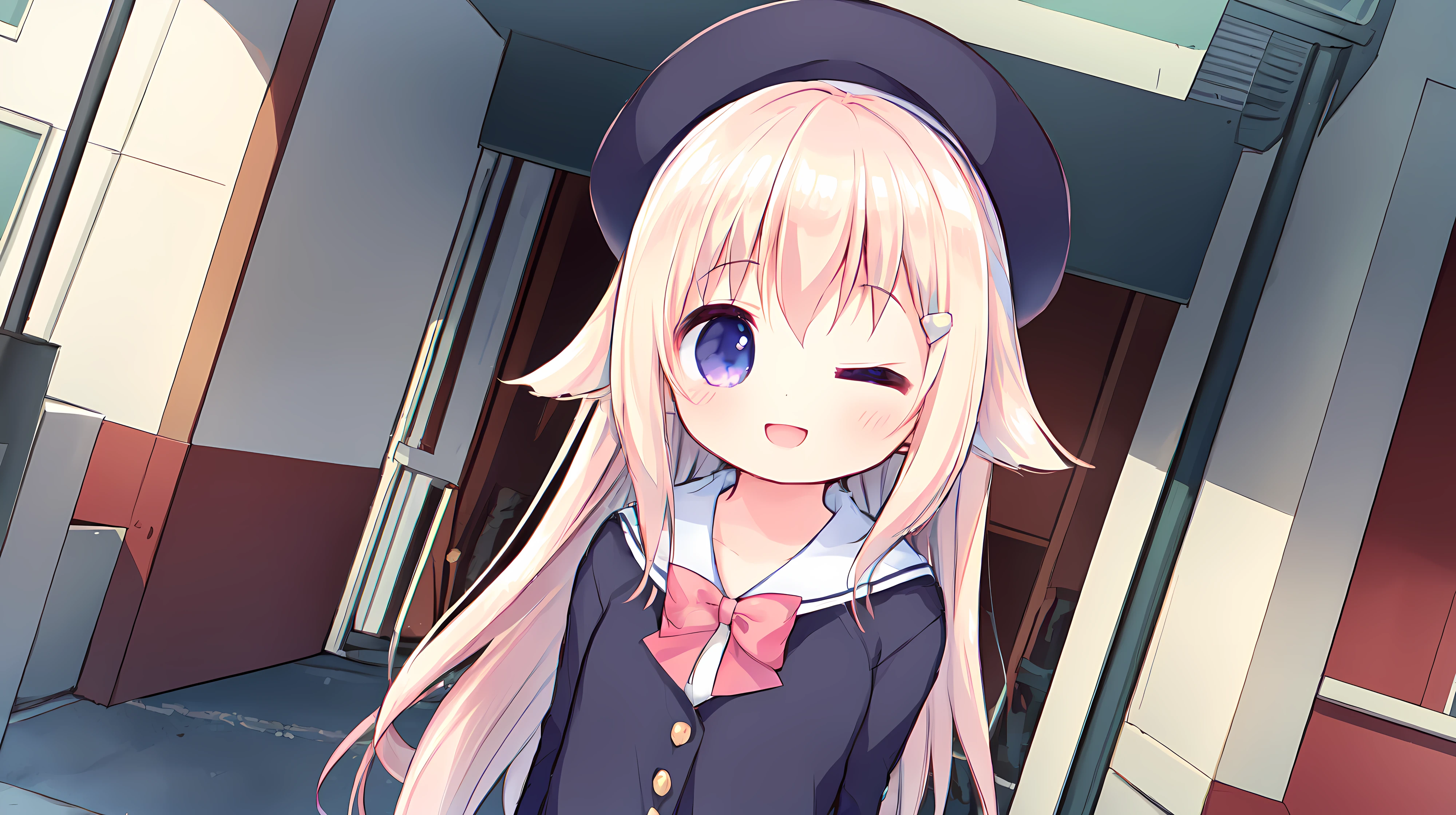 {{best quality, amazing quality, very aesthetic, absurdres,realistic,reverse light,golden light,sunlight,}},lingjia,1girl,solo,maiden,kawaii,standing,school uniform,uniforms,beret,kind_smile,
(;d:1.1),head_tilt,arms behind back,(one eye closed:1.1),blush,
outdoors,looking_at_viewer,dutch angle,front view,moody lighting,sense of strength,
<lora:lingjia_v4.2-000026:0.8>,, (masterpiece, best quality,:1.2)