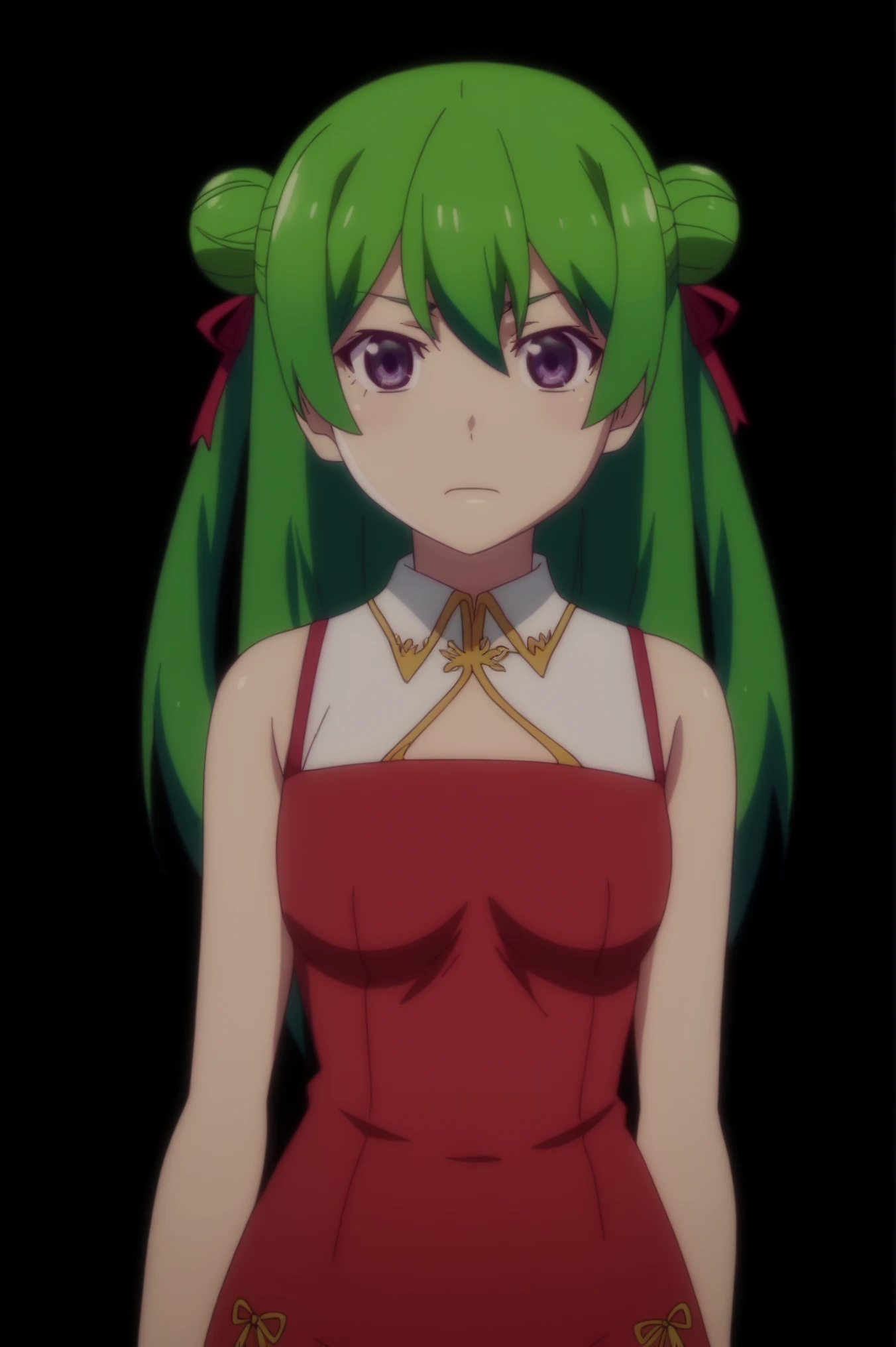 anime screencap, upper body, black background, looking at viewer, Mongfa Bai, china_dress <lora:Renai_Flops-Mongfa_Bai-PDXL:0.7> <lora:sdxl_lightning_4step_lora:1>