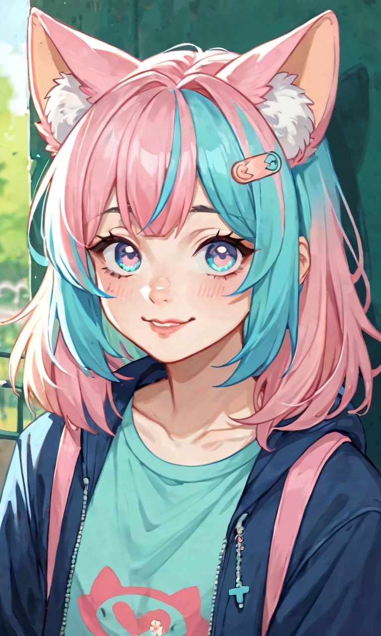 score_9, score_8_up, score_7_up, source_anime, highly detailed, 1girl, colored hair, 1girl, pastel,animal ears, bandaid, hair ornament, high quality, high details, masterpiece,