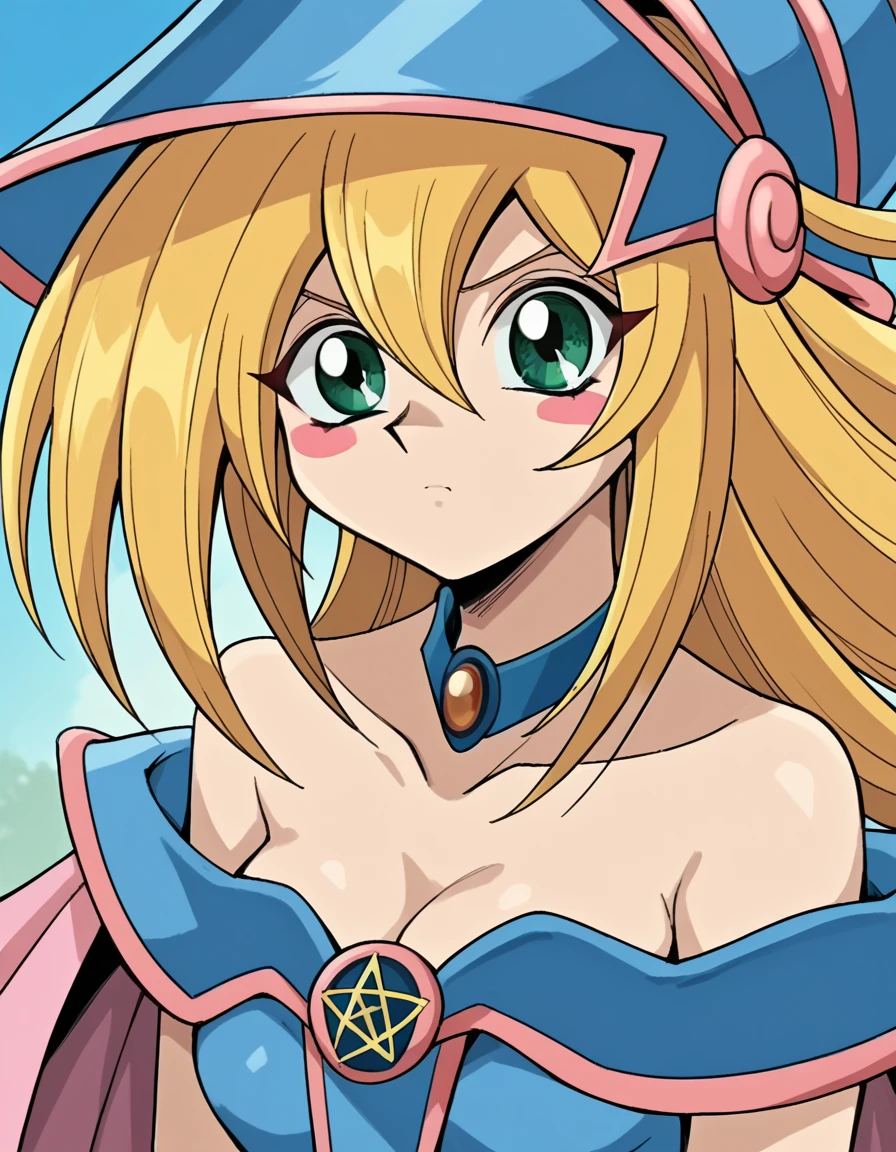 score_9, score_8_up, score_7_up, source_anime,
darkmagiciangirl, <lora:dark-magician-girl-anime-ponyxl-lora-nochekaiser:1>
dark magician girl, blonde hair, choker, green eyes, long hair, blush, blush stickers,
bare shoulders, blue footwear, blush, blush stickers, cleavage, collarbone, duel monster, hat, off shoulder, pentacle, wizard hat,
scared, <lora:fog-ponyxl-lora-nochekaiser:1>, fog,
looking at viewer, cowboy shot, dutch angle, solo,