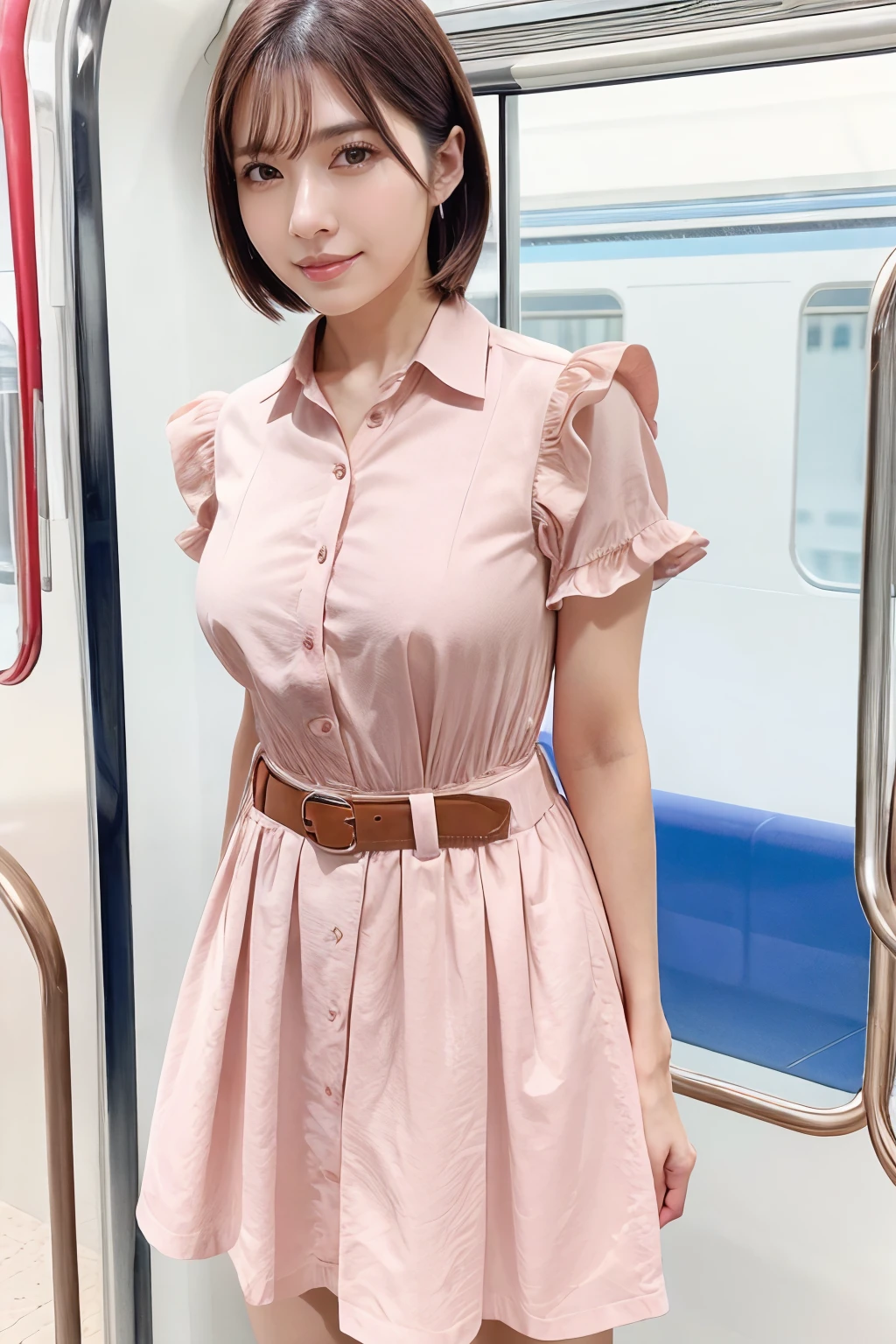 1girl, maitsubasa_jav, breasts, short hair, brown eyes,
wearing collared flower dress, belt, jewelry, standing, in a train,
detailed body, attractive body, perfect human body,cowboy shot,
looking at viewer, shot using canon DSLR,
(ultimate quality, masterpiece, highres:1.0), realistic:1.0, photorealistic, <lora:JAV_mai_tsubasa_v1_epoch_12:0.8>