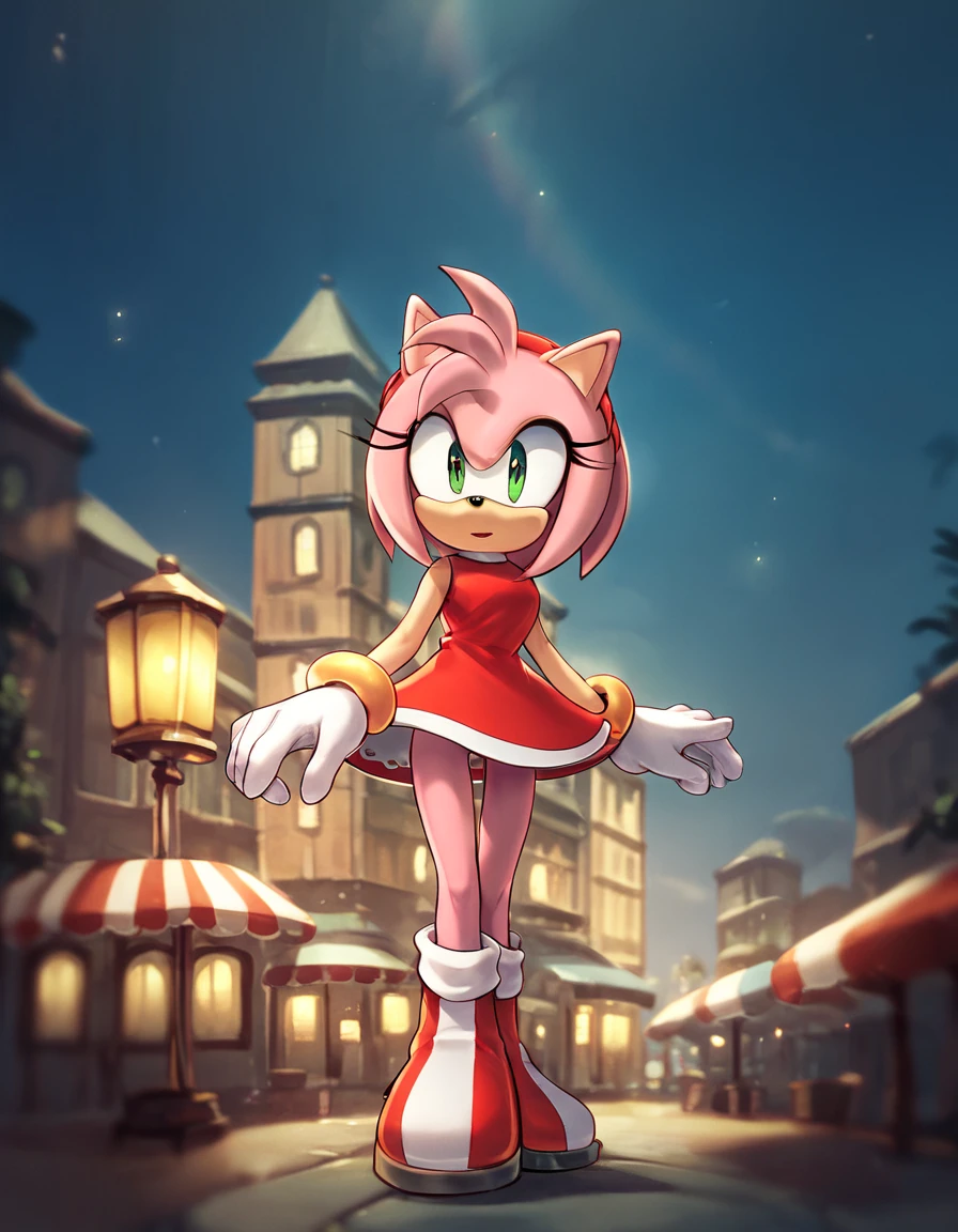 score_9, score_8_up, score_7_up, score_6_up, score_5_up, score_4_up, source_anime,  AmyRose, standing, lamp post, midnight