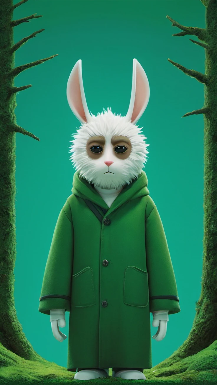 XCYP Trendy Play,In this painting,a hairy male character stands against a background of simple green gradients,looking directly at the viewer. He was dressed in minimalist costumes,with his hands hanging down and animal ears and noses adding to the mystery. The white gloves contrasted sharply with the blue eyes,and the frowning look revealed a touch of melancholy. The screen uses 32K UHD technology,rich details,real texture,as if the audience into a fantasy world.,