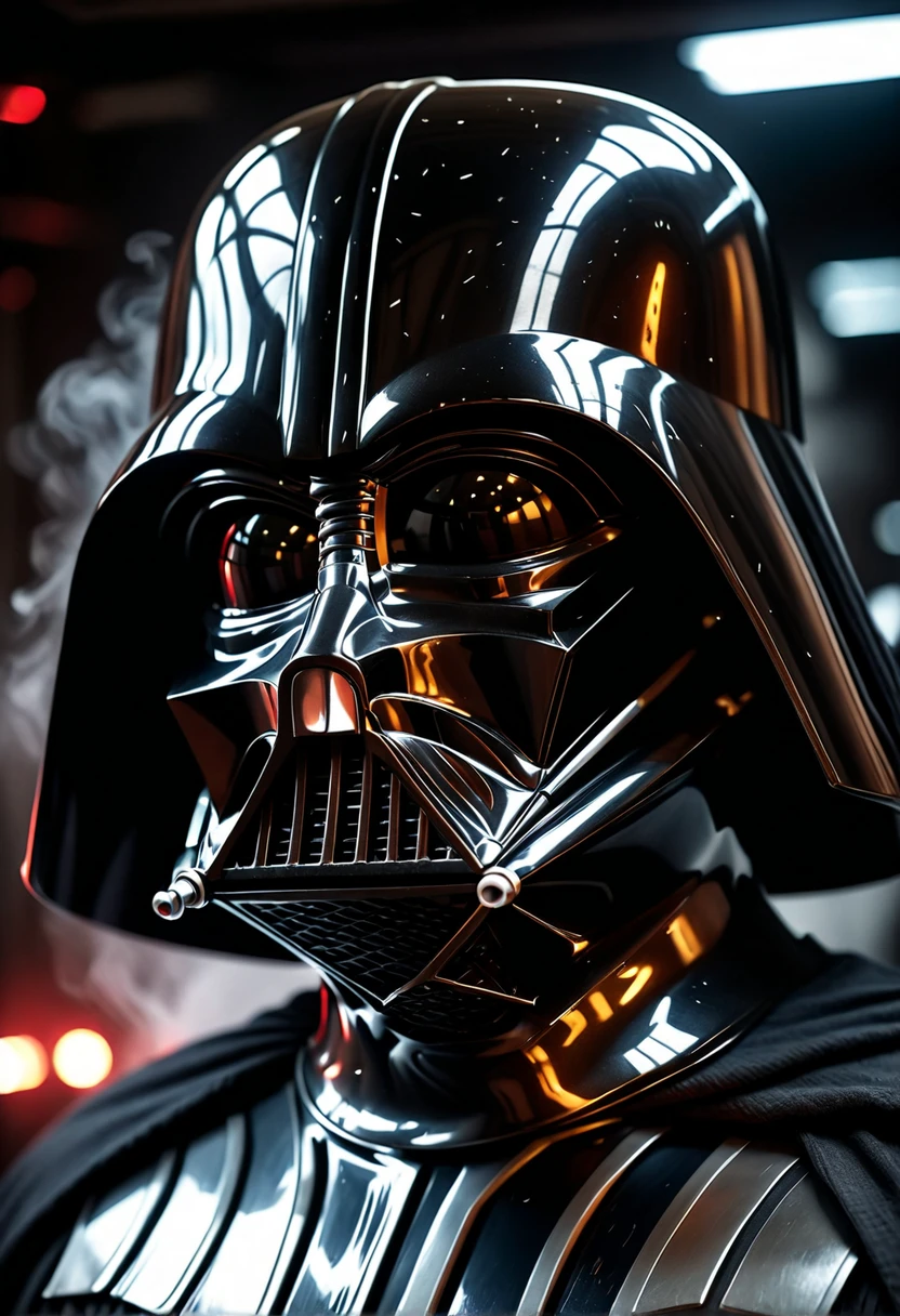 Darth Vader, star wars, closeup shot, cinematic photo, intricate details, natural lighting, volumetric light, dust particles, analog photography, Fujifilm, soft shadows, spaceship, morning, award winning photo, hyperdetailed, ultra-realistic,