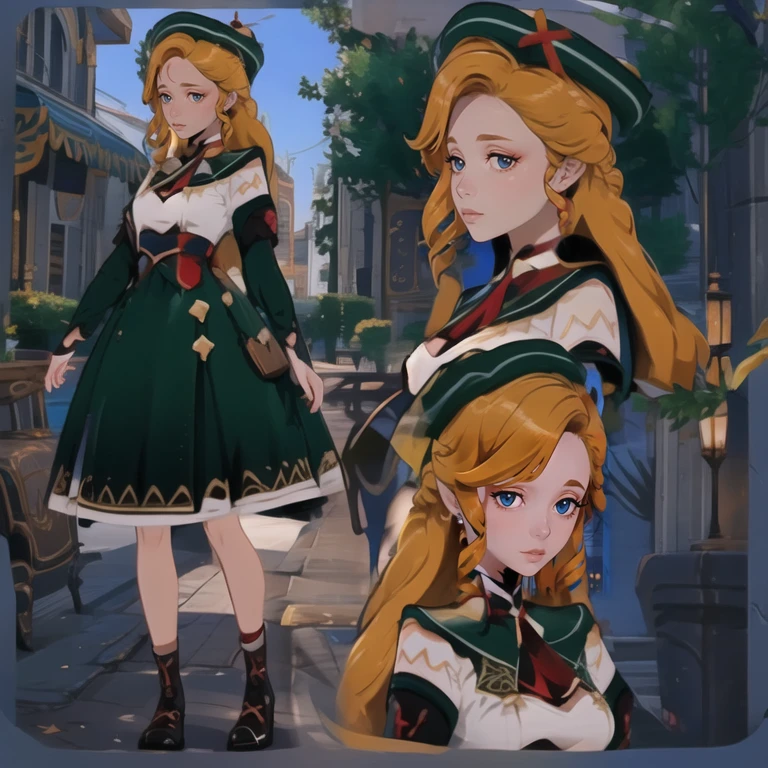(masterpiece, best quality),(depth) of (field), <lora:OpheliaGenshinImpact:0.8>OpheliaGenshinImpact,1girl, long hair, hat, dress, <lora:CharacterDesign_Concept:0.8> (CharacterSheet:1), (multiple views, full body, upper body, reference sheet:1), adult
