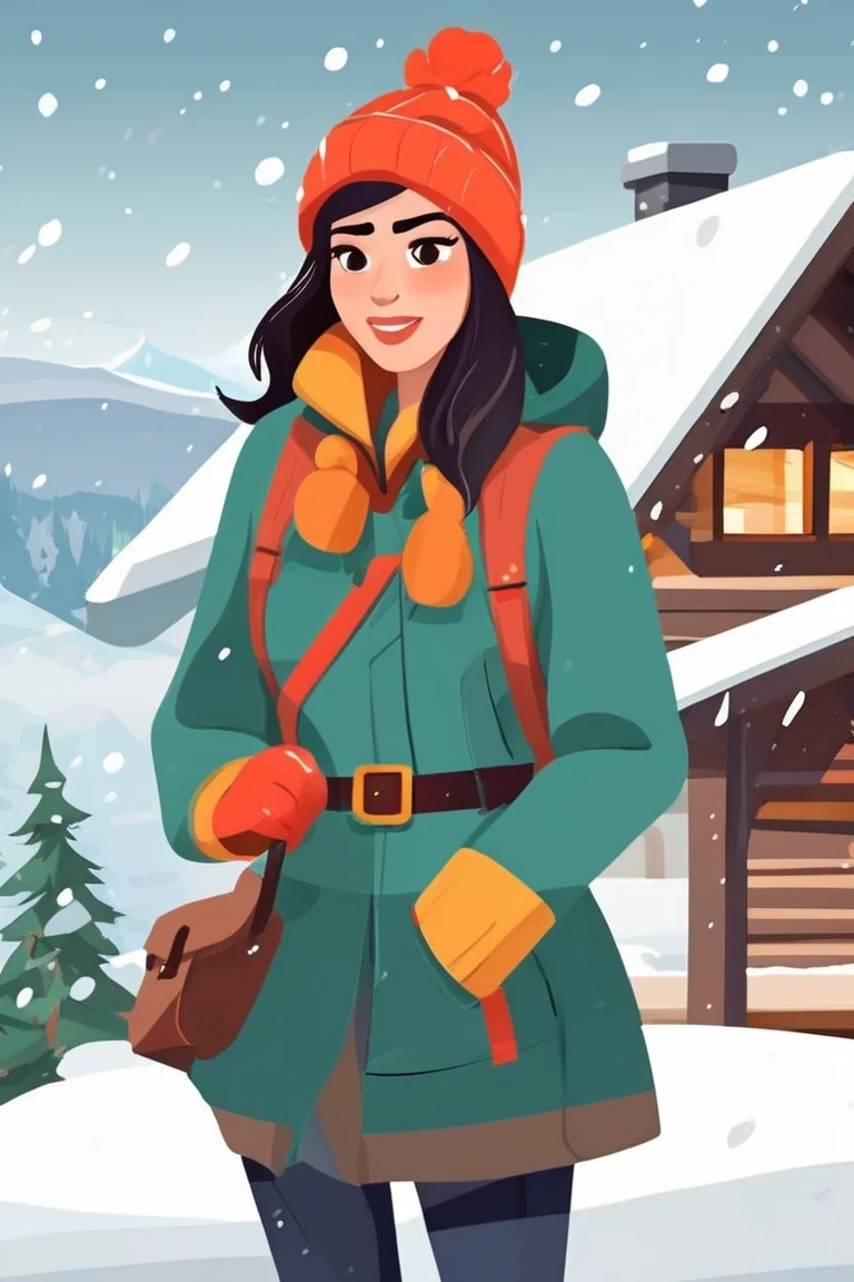 flvcil08 style <lora:style_08_simple_tone_l0-x_flvcil08_style:1>, woman  standing, 
warrior, adorable,
Cozy mountain cabin and snowfall, 
high quality, masterpiece, highres,