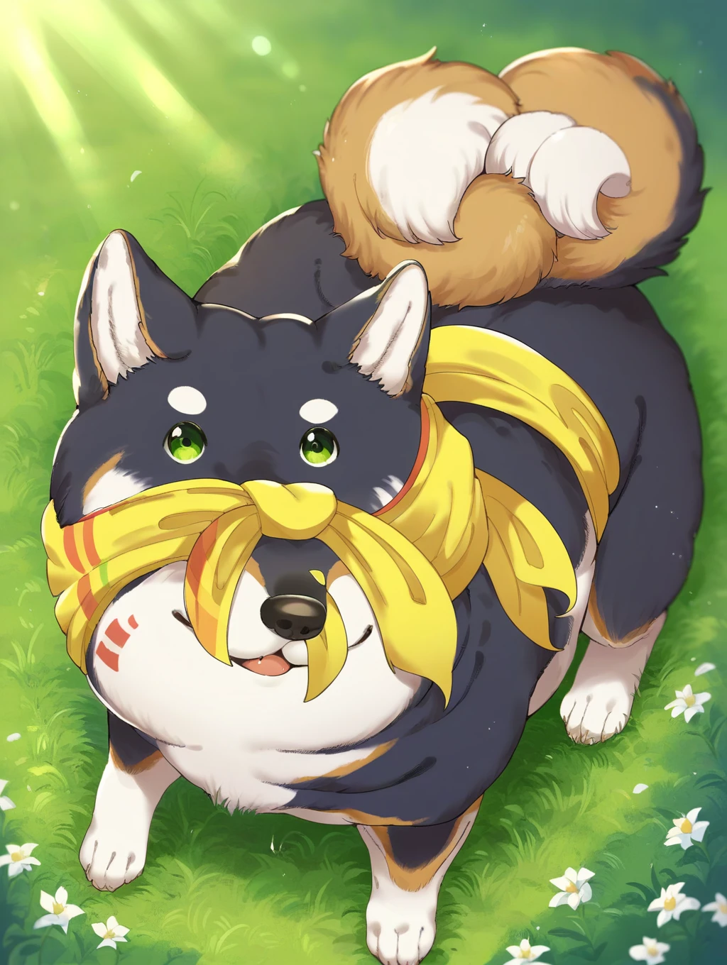 score_9, score_8_up, score_7_up, ,anime style,rating_safe,,BREAK,
<lora:shiba_kuroi_nijisanji:1>,shibakuroi, dog, shiba inu, animal, yellow scarf, ,
grass,
from behind,
looking at viewer,