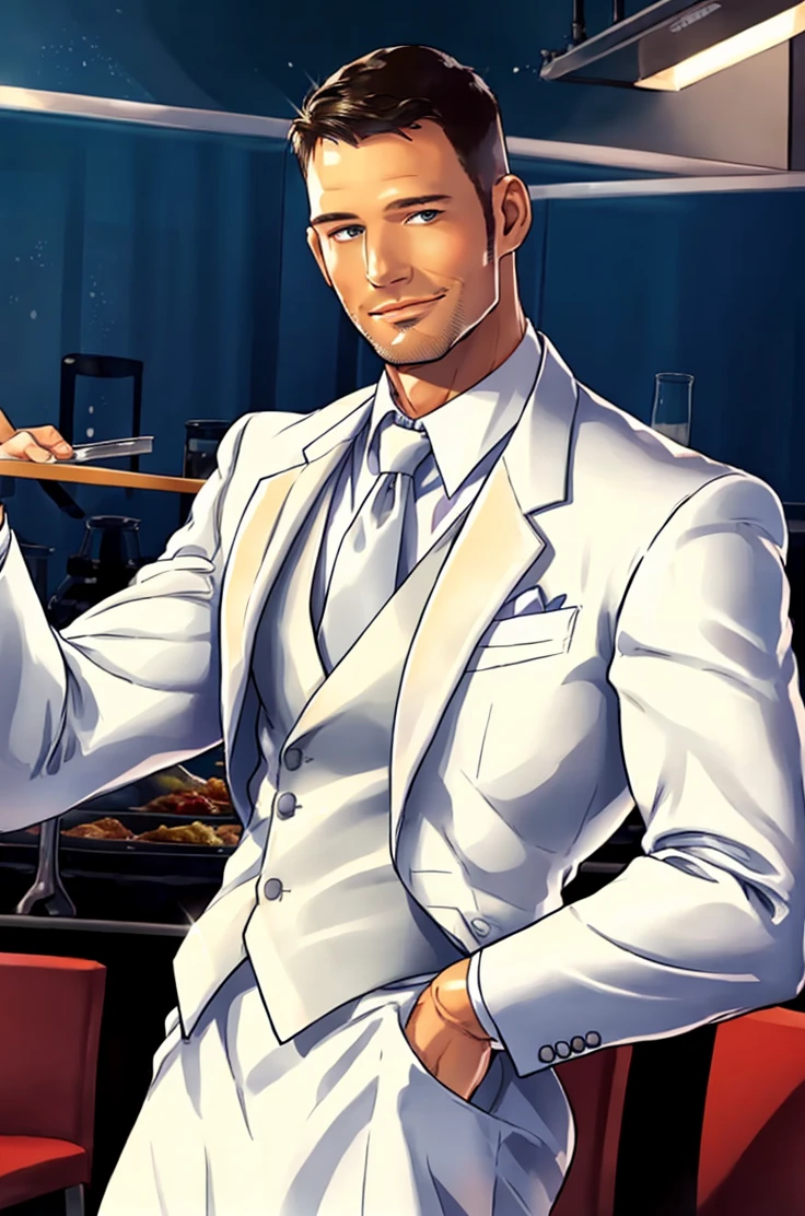(RAW photo), <lora:StevenDaigle:0.9>, stevendaigle, solo, 1boy, muscular, muscular male, light smile, suit jacket, restaurant, white dress shirt, straight-on, upper body, stubble