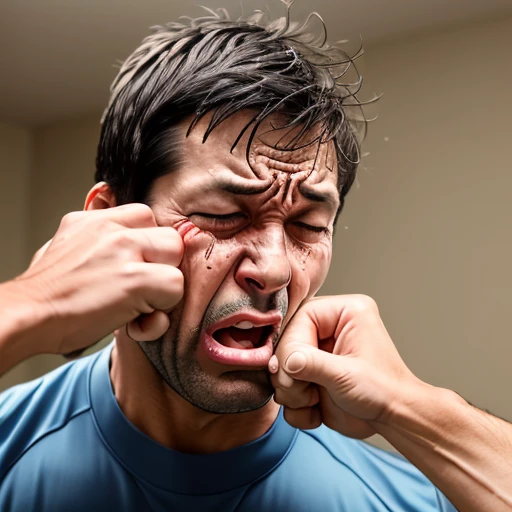 punch in the face, 1boy, mid-forties, indoor in background, close up, , painful, surprised, <lora:Punch_in_the_face:1.0>