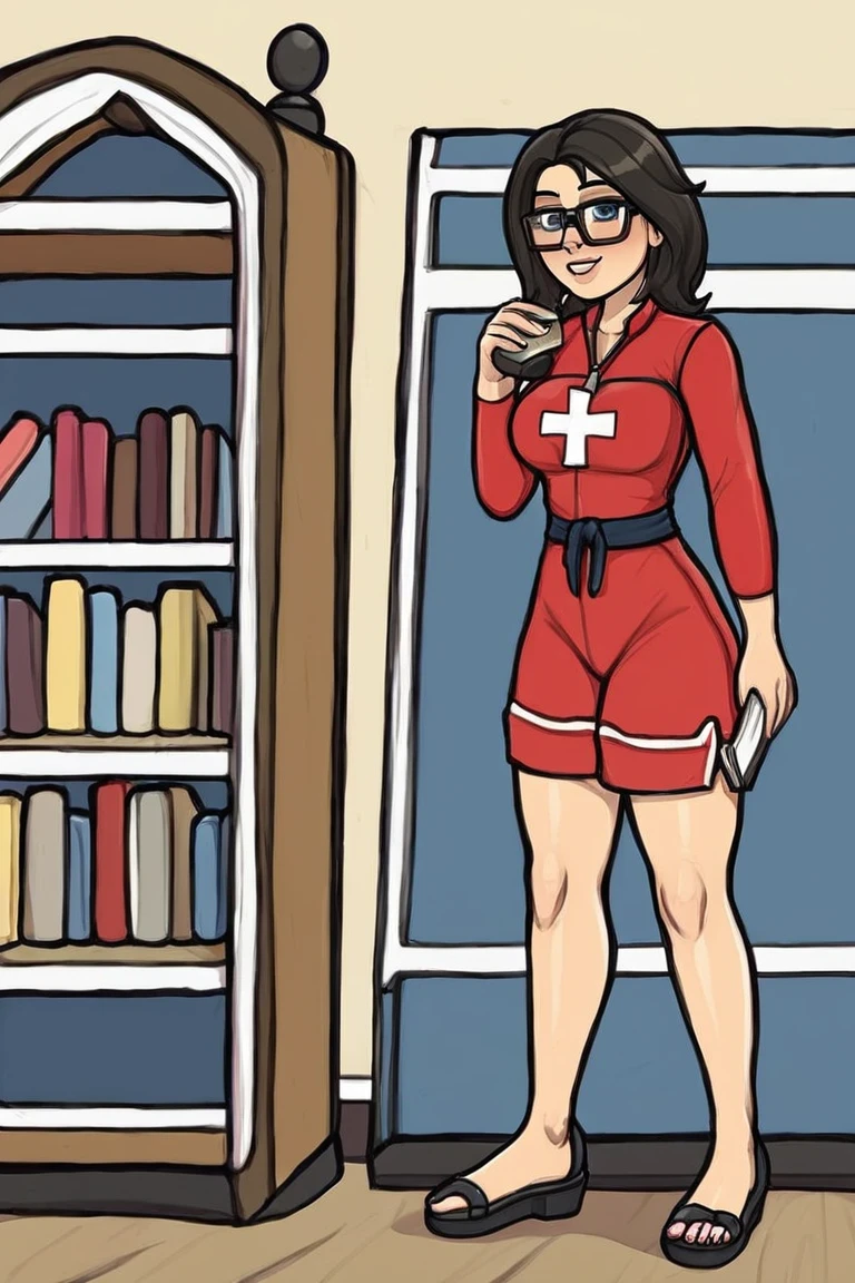 flvcil13 style <lora:style_13_cheerful_shade_l3-p_flvcil13_style:1>, woman standing,
lifeguard, colossal,
Old bookstore and shelves and quiet corners,
high quality, masterpiece, highres,