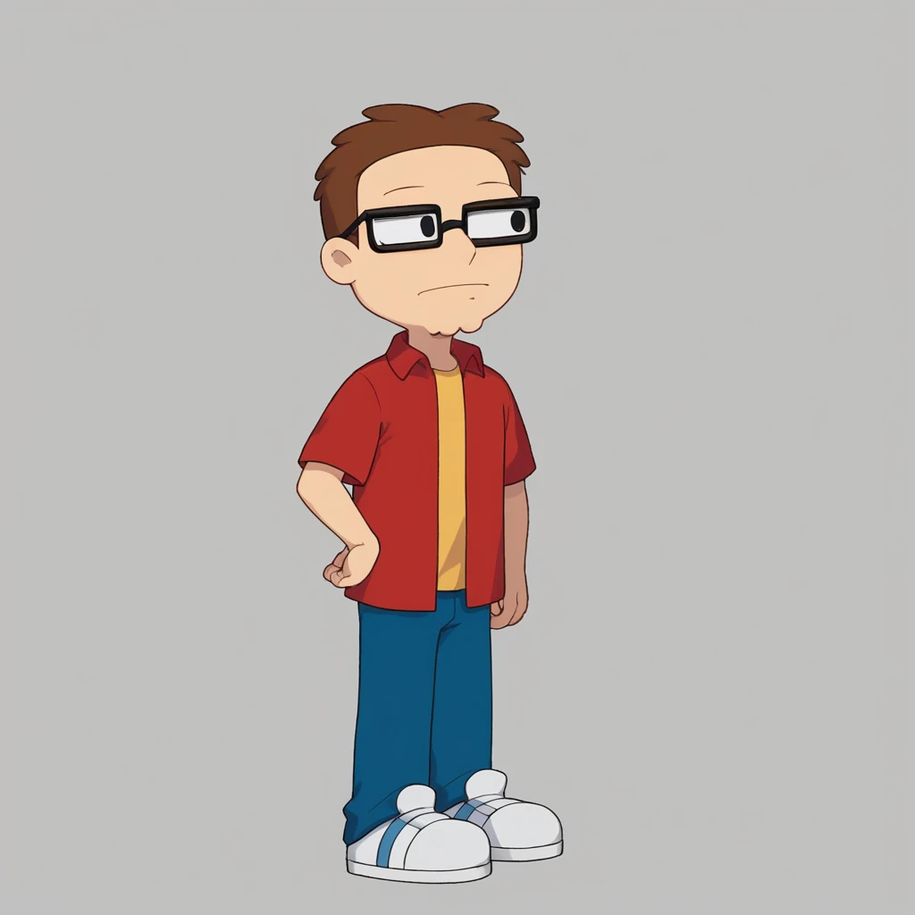 score_9_up, BREAK, Steve smith, 1boy, solo, black eyes, glasses, red shirt, yellow shirt, pants, <lora:SteveSmith_PXL_Leaf2:0.8>, standing, full body, white footwear,