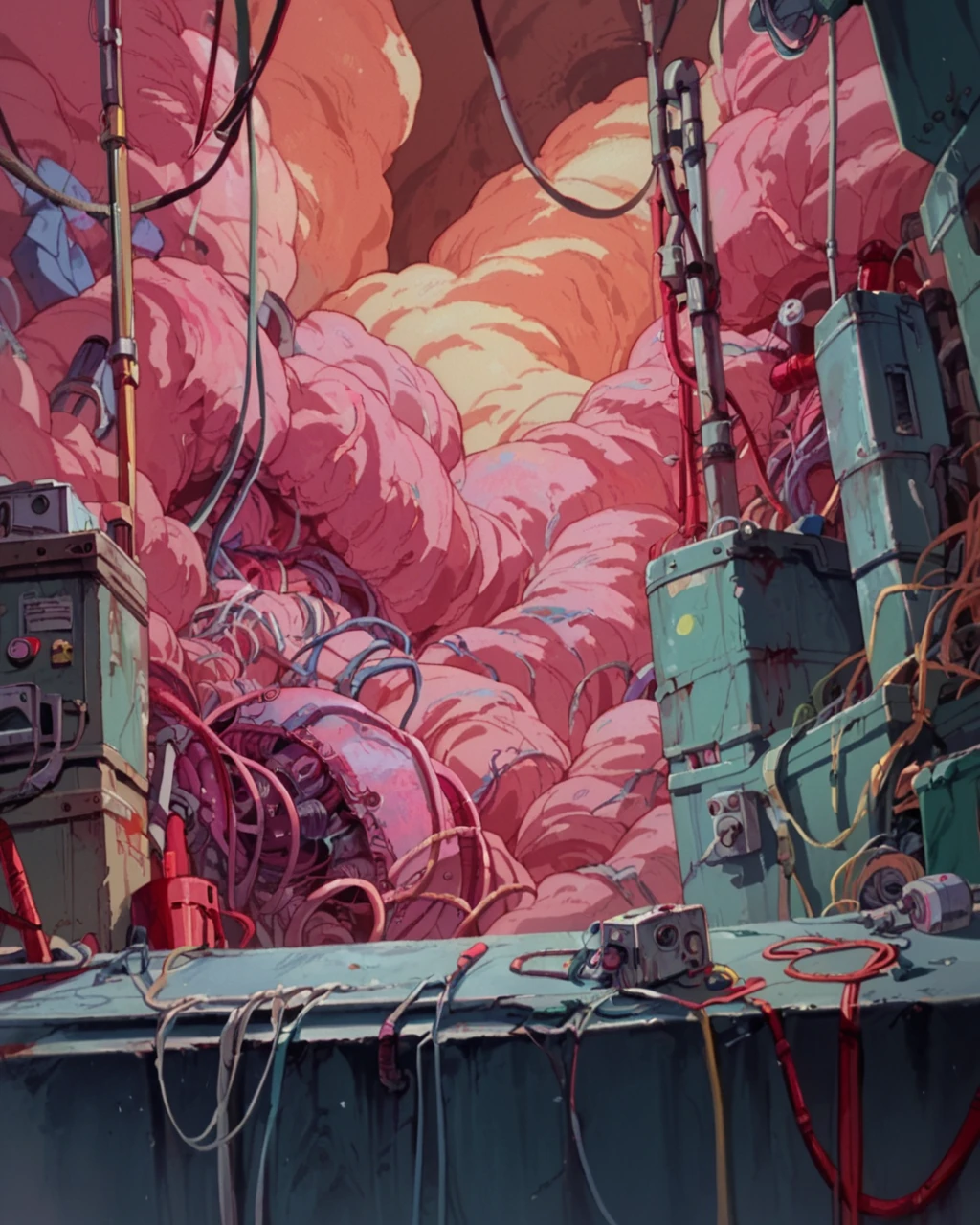 score_9, score_8_up, score_7_up, zPDXL, <lora:Akira_style:0.95>retro artstyle, mutant blob, pink flesh, veins, wires, Tetsuo Shima arm mutating