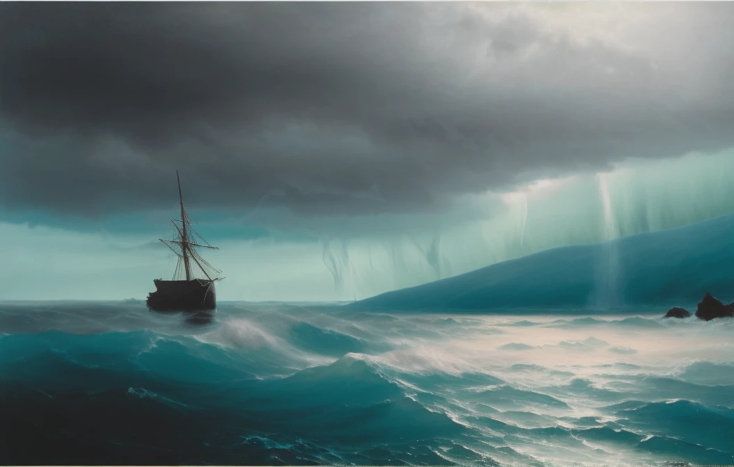 RAW photo, subject, 8k uhd, dslr, soft lighting, high quality, film grain, Fujifilm XT3, professional photo, (detailed skin:1.3), high quality, <lora:Ivan_Aivazovsky:0.67> , painting by ivan aivazovsky, painting of the sea, ocean, cloud, scenery, translucent water, pastel colors, limited palette, light purple, light turquoise, pastel teal, aqua, hard shadows, reflective, violent sea, (maelstrom:1.4), hole in the water, fantasy scenery,