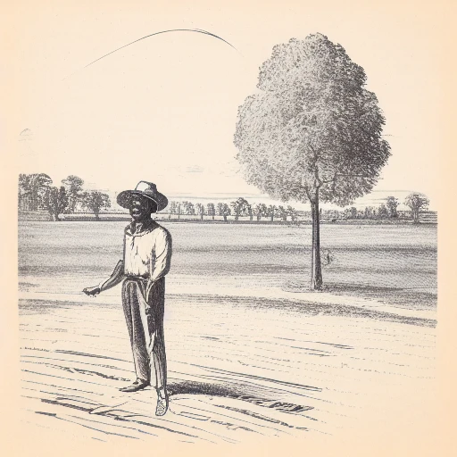man, loose-fitting linen shirt, rough linen trousers, straw hats, barefoot, a field in the background, work in the field, work in nature, outdoors, harvesting, plowing the field, hay, grass, sun, rural agricultural, peasant, african american culture, rural life, strokes, engraving, embossing, monochrome, traditional media, etching