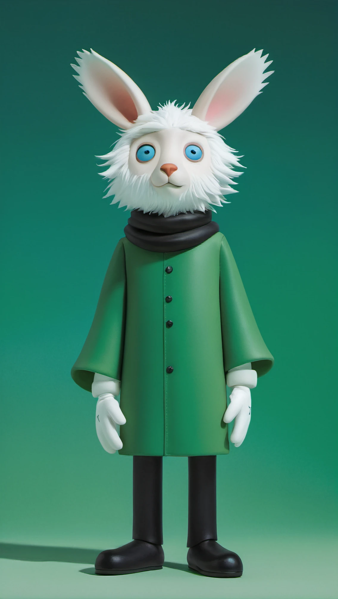 XCYP Trendy Play,In this painting,a hairy male character stands against a background of simple green gradients,looking directly at the viewer. He was dressed in minimalist costumes,with his hands hanging down and animal ears and noses adding to the mystery. The white gloves contrasted sharply with the blue eyes,and the frowning look revealed a touch of melancholy. The screen uses 32K UHD technology,rich details,real texture,as if the audience into a fantasy world.,