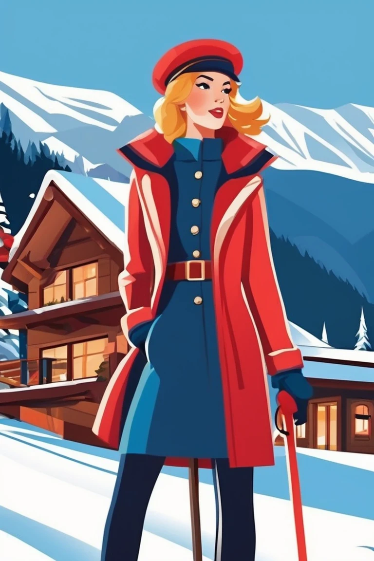 flvcil03 style <lora:style_03_cheerful_shade_l3-x_flvcil03_style:1>, woman cluseup standing,
sailor, elegant,
Snowy mountain lodge and ski slopes,
high quality, masterpiece, highres,