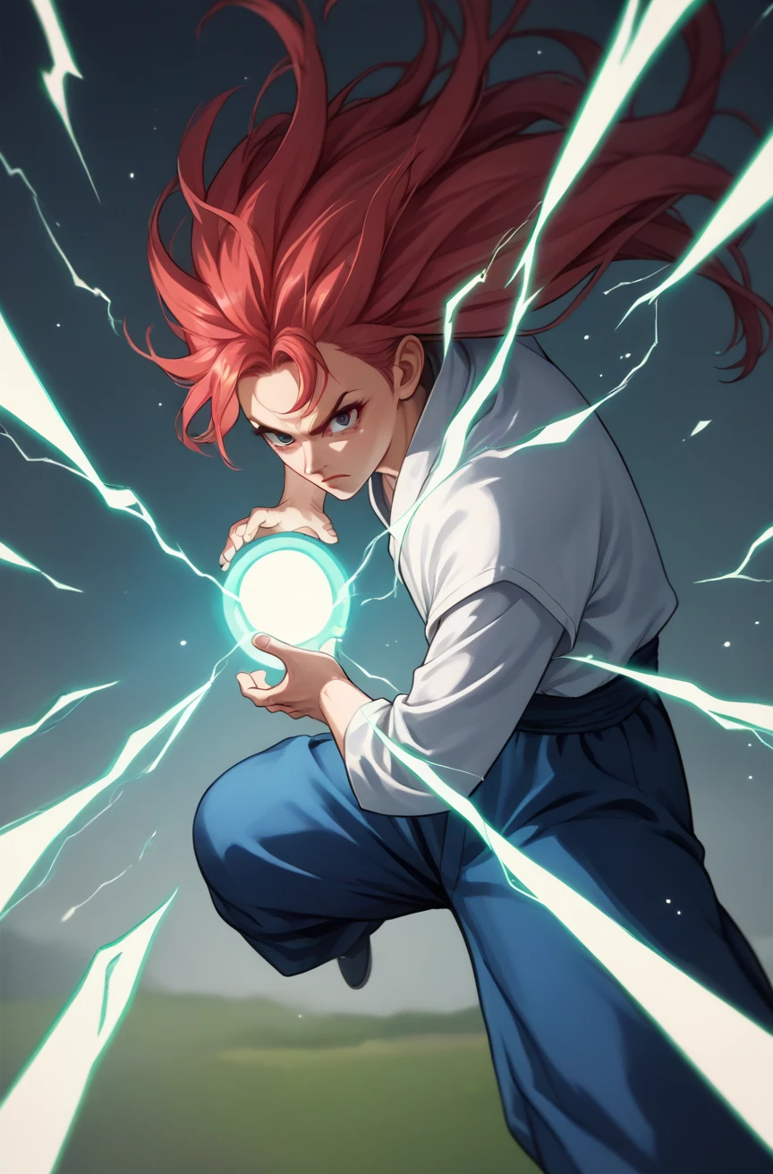 score_9, score_8_up, score_7_up, source_anime, <lora:kamehameha charge stance:0.9> charge stance, kamehameha charge stance, energy ball, aura, electricity, 1girl, long hair, floating hair