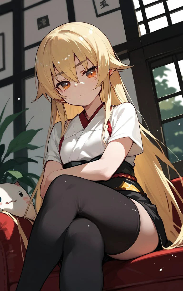 crossed legs, score_9, score_8_up, score_7_up, score_6_up, <lora:PONY_character_ashikaga_chachamaru:1>,ashikaga_chachamaru,blonde hair