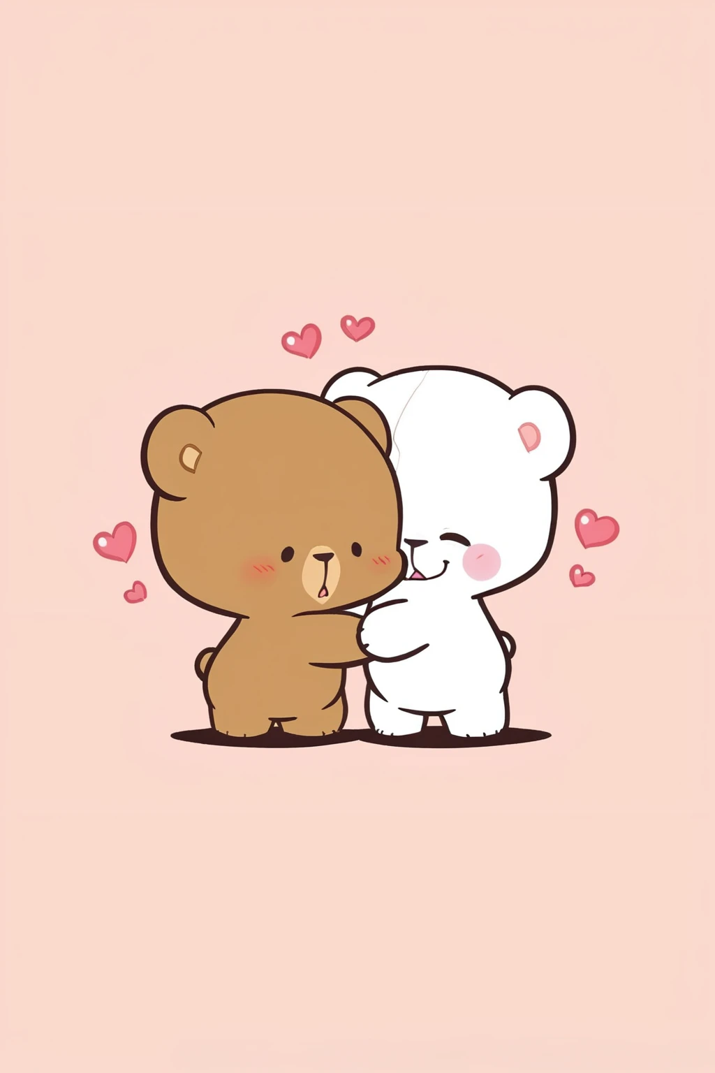 zPDXL, <lora:Character_Milk_and_Mocha:1>, cute, chibi, mocha (brown bear), milk (white bear), simple background, 2boys, hug, heart