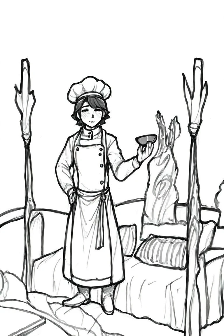 flvcil15 style <lora:style_15_line_art_l2-p_flvcil15_style:1>, woman standing,
chef, hyperdetailed,
Quaint bed and breakfast and sunrise,
high quality, masterpiece, highres,