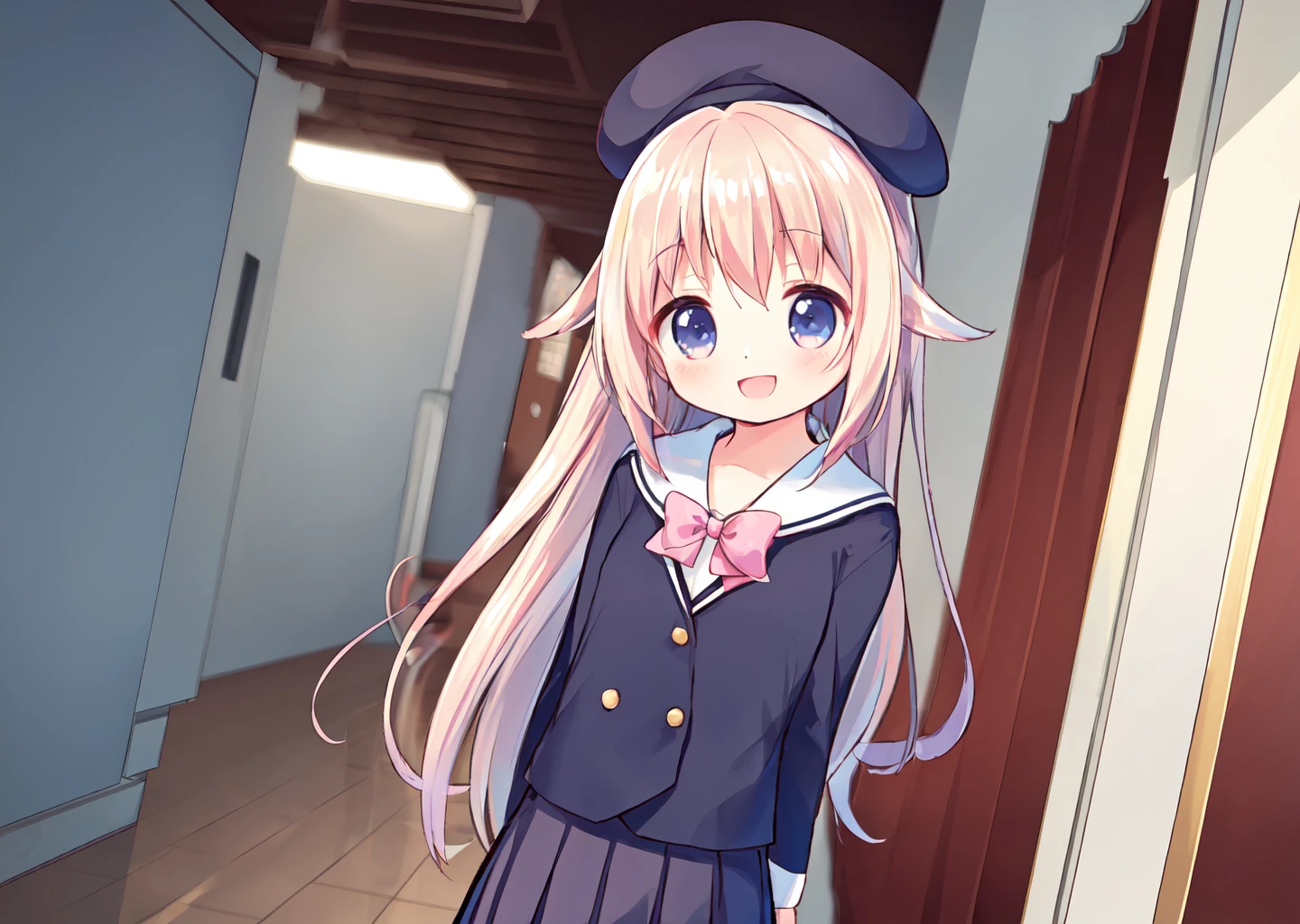 lingjia,standing,school uniform,uniforms,beret,arms behind back,kind_smile,;d,dutch angle,head_tilt,<lora:lingjia_v4.1:0.7>,outdoor,, (masterpiece, best quality,:1.2)