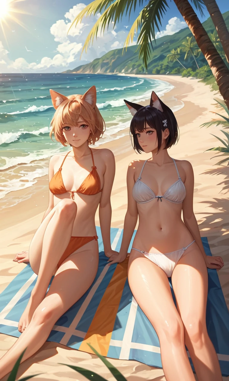 (masterpiece, best quality, very aesthetic, ultra detailed), score_9, score_8_up, score_7_up, (2girls), animal ears, short hair, blush, sunlight, outdoors, on a beach, detailed, intricate, absurdres,
<lora:绪å¿XL ä¸è·¯æµå
è£ XUER Silk Road glowing dress:0.7>