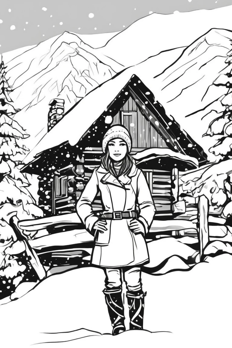 flvcil05 style <lora:style_05_line_art_l2-x_flvcil05_style:1>, woman standing,
warrior, adorable,
Cozy mountain cabin and snowfall,
high quality, masterpiece, highres,