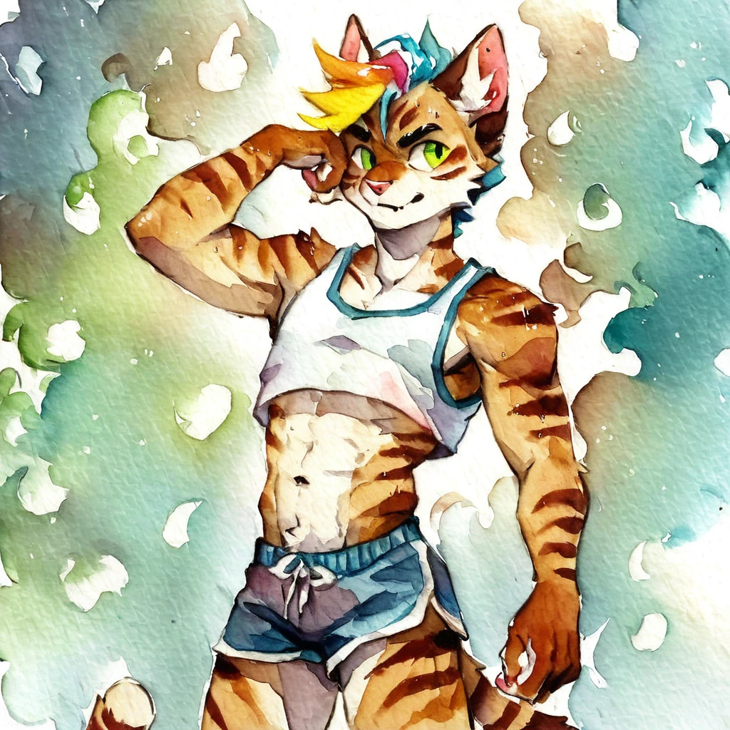 ((sfw)) Solo, A cute anthro, feline, male, (cute snout:1.2) full body, ((by hyattlen, by fumiko, ((by zackary, by fumiko)), solo, anthro, male leopard, Bright grey fur body, ((brown ears)), (( brown short hair with fauxhawk)), detailed eyes, bright blue eyes, bright grey neck, white chest, perfect drawn tail, white arms, cyan spots all over body, soft and warm chest, tired expression, toned body, long messy hair, great anatomy, femboy jock, big ass, wet body, wet glossy ass, glossy, side view, profile , lower body profile, sweating, not looking at viewer, well drawn hands, wearing, cropped grey sweater shirt, headpiece resting on neck, earrings, eyebrow piercing, good anatomy, facing away, short hair, gym change room, detail, standing, undressing shorts, undressing show, big aureola sahow , show butt