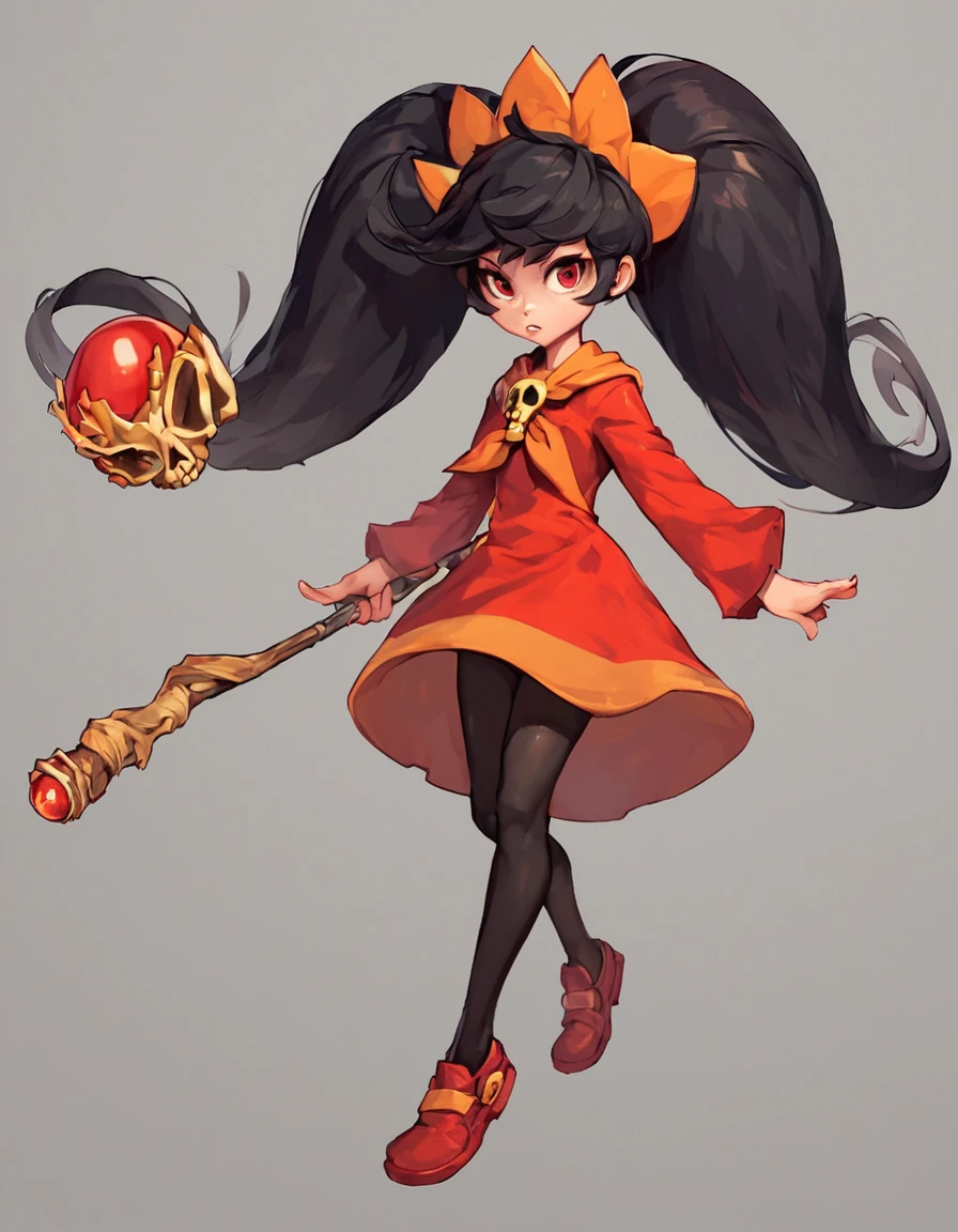 <lora:AshleyPonyXL:1> ashleywario, 1girl, twintails, red eyes, long hair, black hair, dress, orange hairband, red dress, big hair, skull, shoes, pantyhose, hairband, black pantyhose, staff, wand, orange neckerchief, ( zPDXL BREAK , score_9, score_8_up, score_7_up:1)