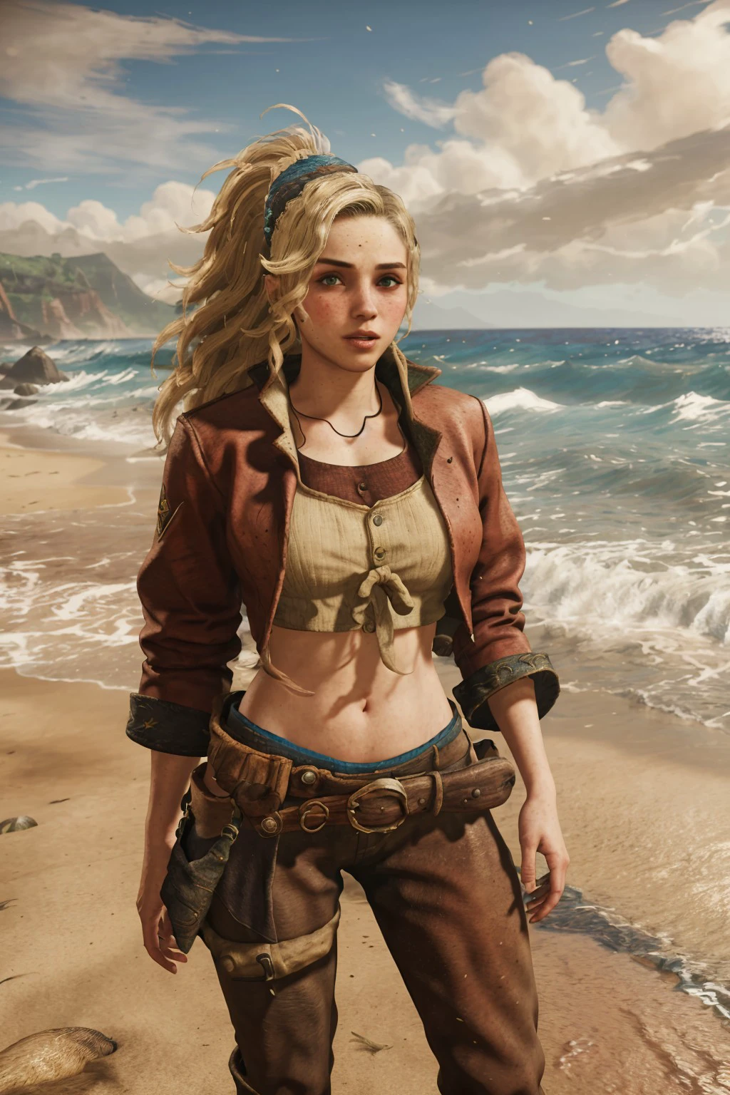 <lora:gemhw_v1.1-000040:0.9> gemhw, masterpiece, portrait, beach background, jacket, full body, ocean,