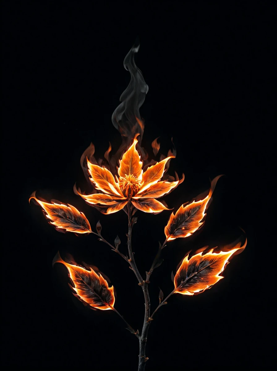 masterpiece,high resolution,detailed,
 <lora:fire_xl:0.8>,
firemode,flower,leaf,black backround,made of fire,glow