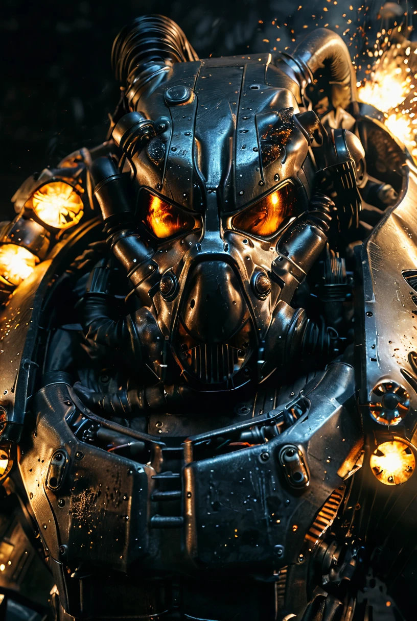 X-01 Power Armour, Amber Reflections, black lighting, close up, embers, explosions, cinematic masterpiece, slow motion, highly detailed armour, smooth reflective surface
[reflections, dark lighting, light rays, beams of light, realistic, high quality photo, 4k]
<lora:add-detail-xl:0.5> <lora:xl_more_art-full_v1:0.4> <lora:Power Armour v2.0:0.9>