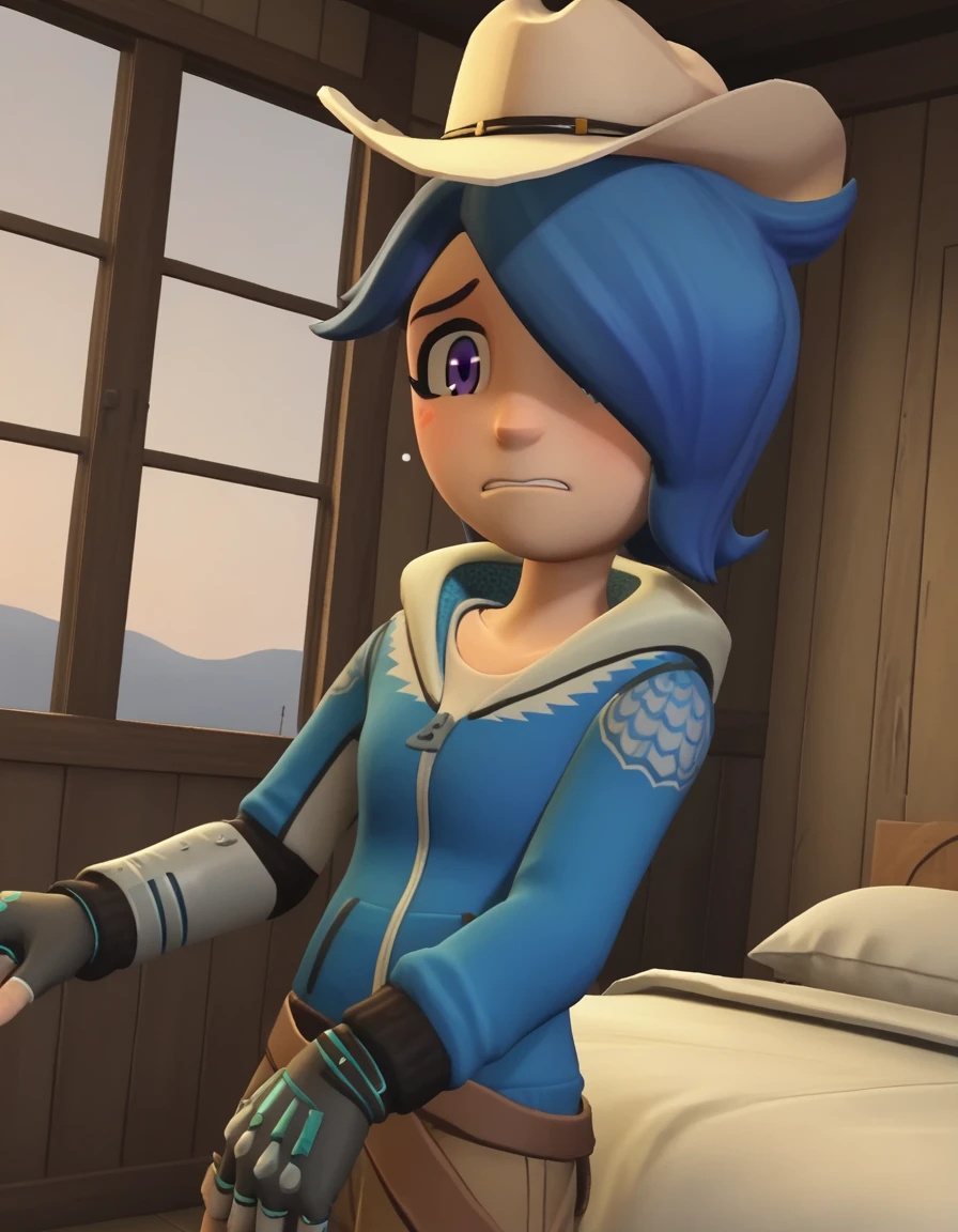 score_9, score_8_up, score_7_up, source_anime,
turboartificialrapidintelligence, <lora:turbo-artificial-rapid-intelligence-ponyxl-lora-nochekaiser:1>,
turbo artificial rapid intelligence, blue hair,hair over one eye, purple eyes, 3d,
hat, hood, hoodie, cowboy hat, cowboy western,
indoors, bed, bed room, on side, blush, drunk,
looking at viewer, cowboy shot, dutch angle, solo,