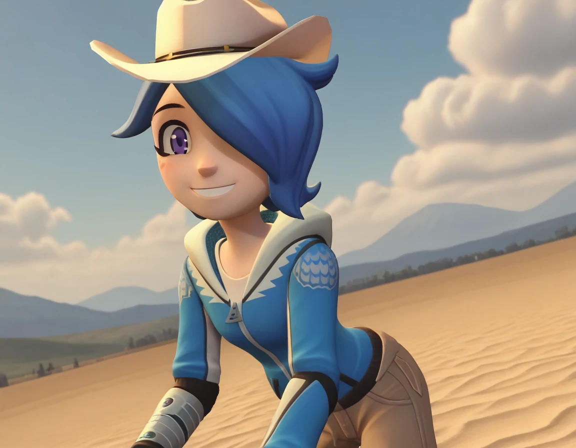 score_9, score_8_up, score_7_up, source_anime,
turboartificialrapidintelligence, <lora:turbo-artificial-rapid-intelligence-ponyxl-lora-nochekaiser:1>,
turbo artificial rapid intelligence, blue hair,hair over one eye, purple eyes, 3d,
hat, hood, hoodie, cowboy hat, cowboy western,
outdoors, dessert, bent over, smile,
looking at viewer, cowboy shot, dutch angle, solo,