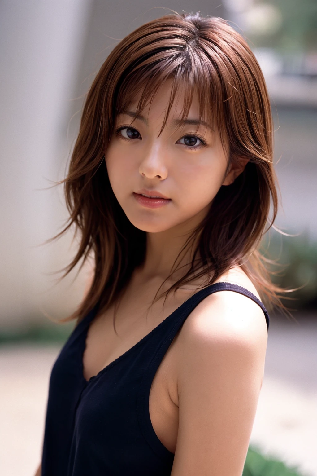 Skinny Japanese woman, Dressed, small head, cute face, detailed face, detailed eyes, (photographrealistic:1.4), (Hyper realistic:1.4), (Realistic:1.3), (Smoother lighting:1.05), (increase cinematic lighting quality:0.9), 32K, 1girl in, 30-years old, Realistic lighting, Backlighting, Light on Face, raytrace, (Brightening light:1.2), (Increase quality:1.4), (Top quality real texture skins:1.4), Black underwear, a necklace, Very thin waist, slender legs, (Increase body line mood:1.1), (Increase the beauty of skin texture:1.1)