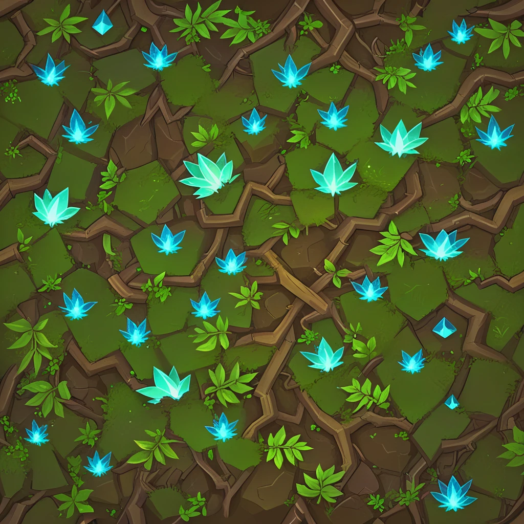 stylized texture of glowing crystals on ground, roots, leafs, seamless, tiled <lora:sxz-texture-sdxl:1>
